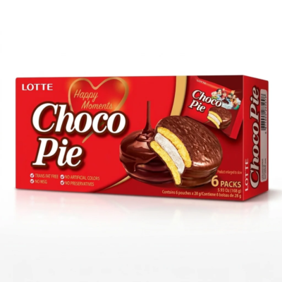 Lotte Chocopie Original 6 Piezas de 28 g – Pastelitos Coreanos con Chocolate y Relleno de Malvavisco