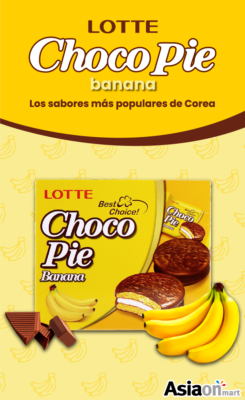 Lotte Choco Pie Banana 12 Piezas – Pastelitos Coreanos de Plátano con Chocolate y Malvavisco