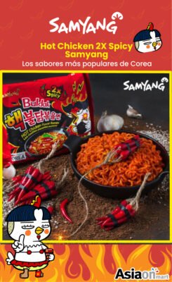 Disfruta una experiencia de sabor intensa con Samyang Buldak Hot Chicken Ramen 2X Spicy 140 g, ramen coreano instantáneo reconocido por su potente sabor a pollo picante y su nivel de picor extremo. Ideal para los amantes de los sabores intensos que buscan disfrutar auténticos noodles coreanos en casa. 5 beneficios Picor extremo: diseñado para quienes disfrutan de un ramen especialmente picante. Sabor intenso a pollo: combina el característico sabor Buldak con una salsa de pollo picante. Preparación rápida: una opción práctica para disfrutar ramen coreano en pocos minutos. Experiencia coreana: producto de Samyang, una reconocida marca de ramen instantáneo coreano. Ideal para retos y reuniones: perfecto para compartir con amigos y probar el famoso reto del ramen 2X Spicy.
