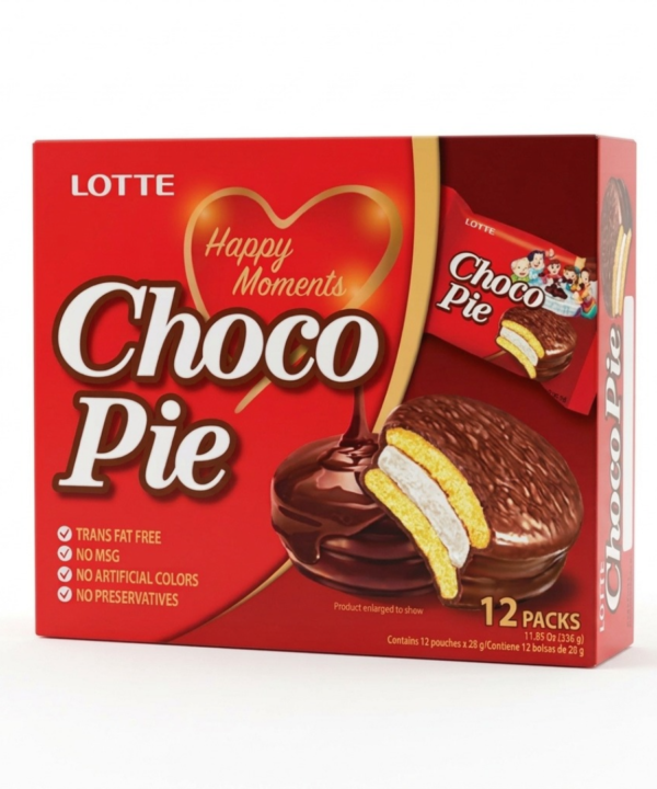 Lotte Chocopie Original 12 Piezas 117 g – Pastelitos Coreanos de Chocolate con Relleno de Malvavisco