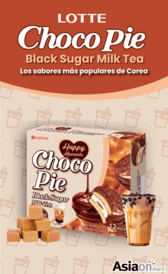 Lotte Chocopie Black Sugar Milk Tea 12 Piezas 336 g – Pastelitos Coreanos Sabor Té con Leche y Azúcar Morena