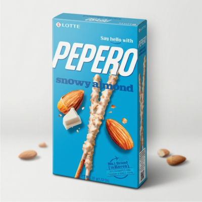 Lotte Pepero Snowy Almond 32 g | Palitos Coreanos con Almendra y Chocolate Blanco