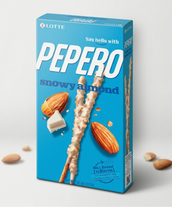 Lotte Pepero Snowy Almond 32 g | Palitos Coreanos con Almendra y Chocolate Blanco