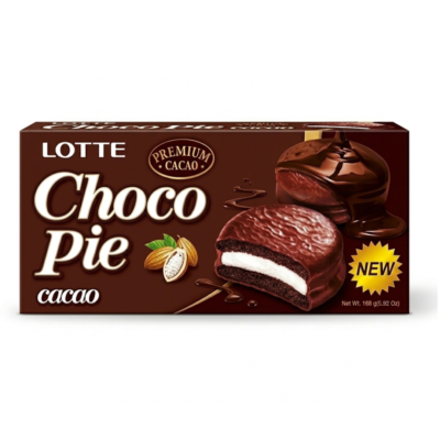 Lotte Chocopie Cacao 6 Piezas de 28 g | Pastelitos Coreanos con Chocolate