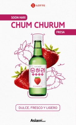 Soju Coreano Lotte Chum Churum Fresa 360ml – Bebida Destilada Suave y Dulce
