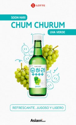 Lotte Soju Chum Churum Uva 360 ml | Bebida Coreana Sabor Uva