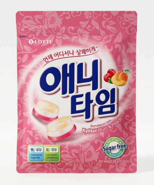 Lotte Anytime Xylitol Plum & Peach 60 g | Dulces Coreanos Sabor Ciruela y Durazno