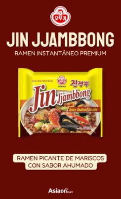 Ottogi Jin Jjambbong Spicy Seafood 4 Pzas 130 g c/u | Ramen Picante de Mariscos con Sabor Ahumado