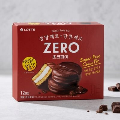 Lotte Zero Choco Pie 12 Piezas de 28 g | Pastelitos de Chocolate Coreanos sin Azúcar