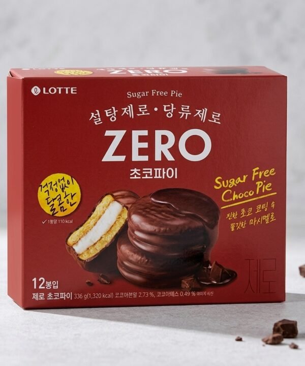Lotte Zero Choco Pie 12 Piezas de 28 g | Pastelitos de Chocolate Coreanos sin Azúcar