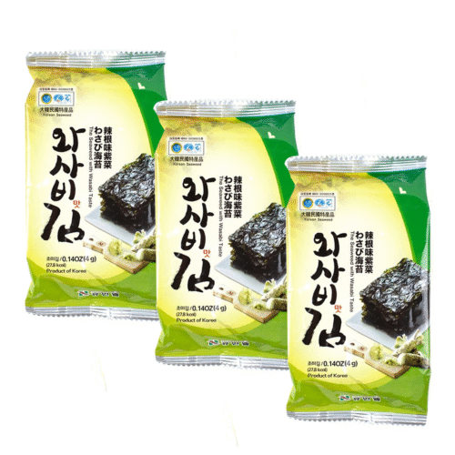 Hongki Snack de Algas con Wasabi Tostadas Picantes Estilo Coreano 3Pz de 4g