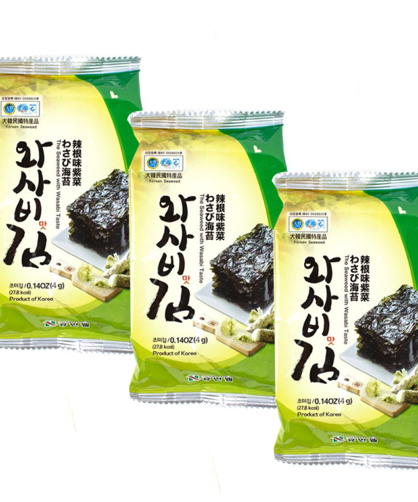 Hongki Snack de Algas con Wasabi Tostadas Picantes Estilo Coreano 3Pz de 4g