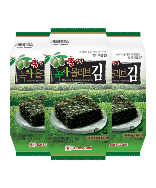 Hongki Algas Tostadas con Té Verde y Aceite de Oliva 3Pz de 4 g