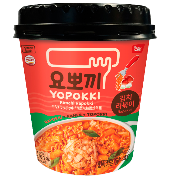 KIMCHI RRAPOKKI Yopokki Kimchi Cup Rapokki 145 g | Tteokbokki Coreano (Pasteles de Arroz) con Kimchi y Fideos - Imagen 1